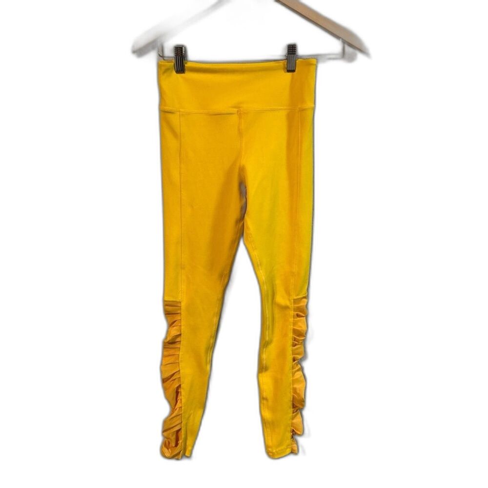 Zyia Active Yellow Daffodil Mesh Ruched Light N Tight Leggings Size 2